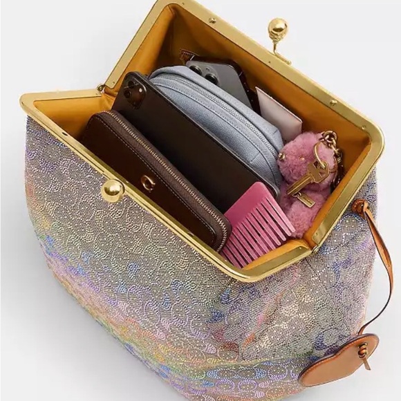 Large Coach Kisslock Bag In Crystal Signature Jacquard rainbow 🌈 - Picture 10 of 10